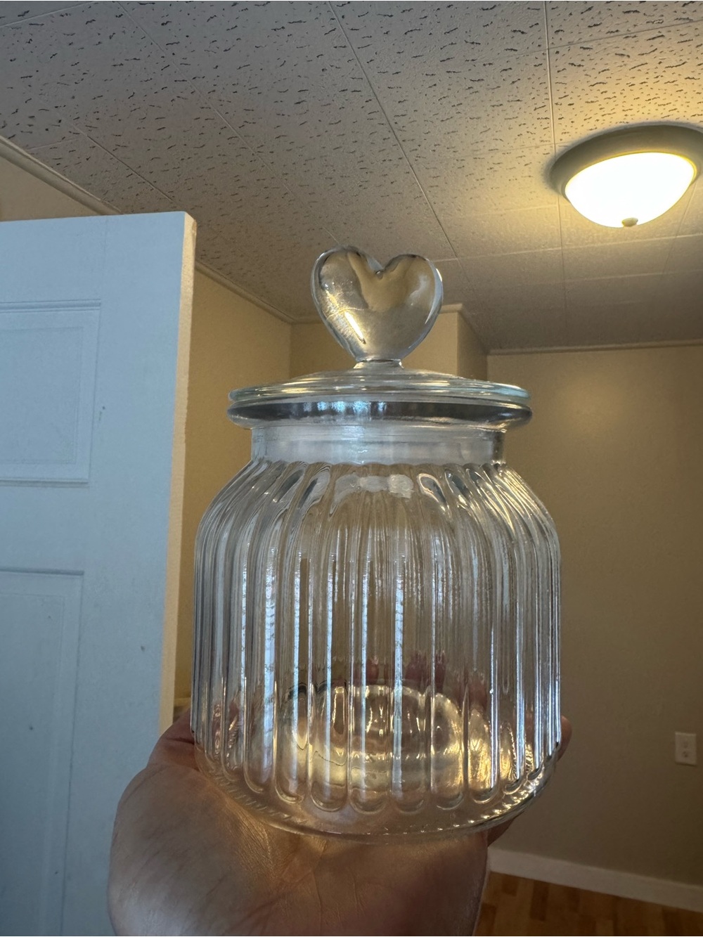Clear Ribbed Glass Jar with Heart Lid